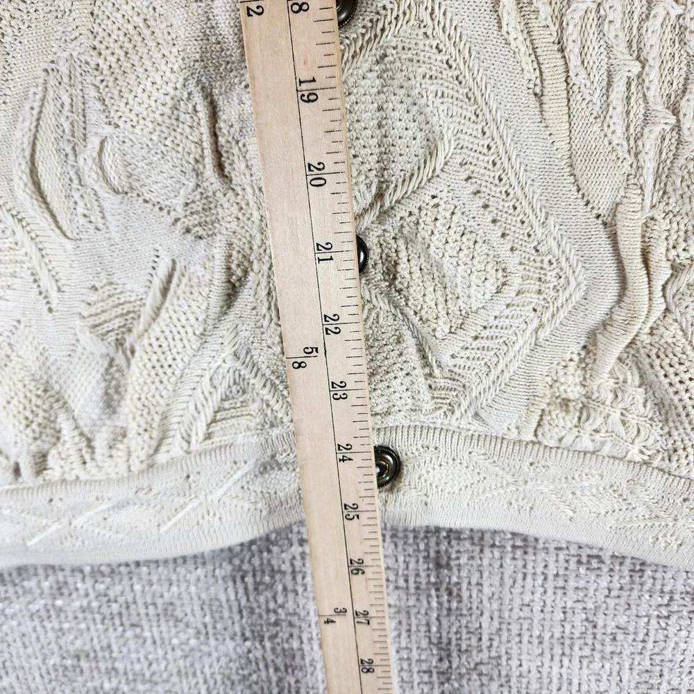 COOGI Australia Cotton 3D Knit Cardigan Mens M Ivory Sweater Short Sleeve VTG